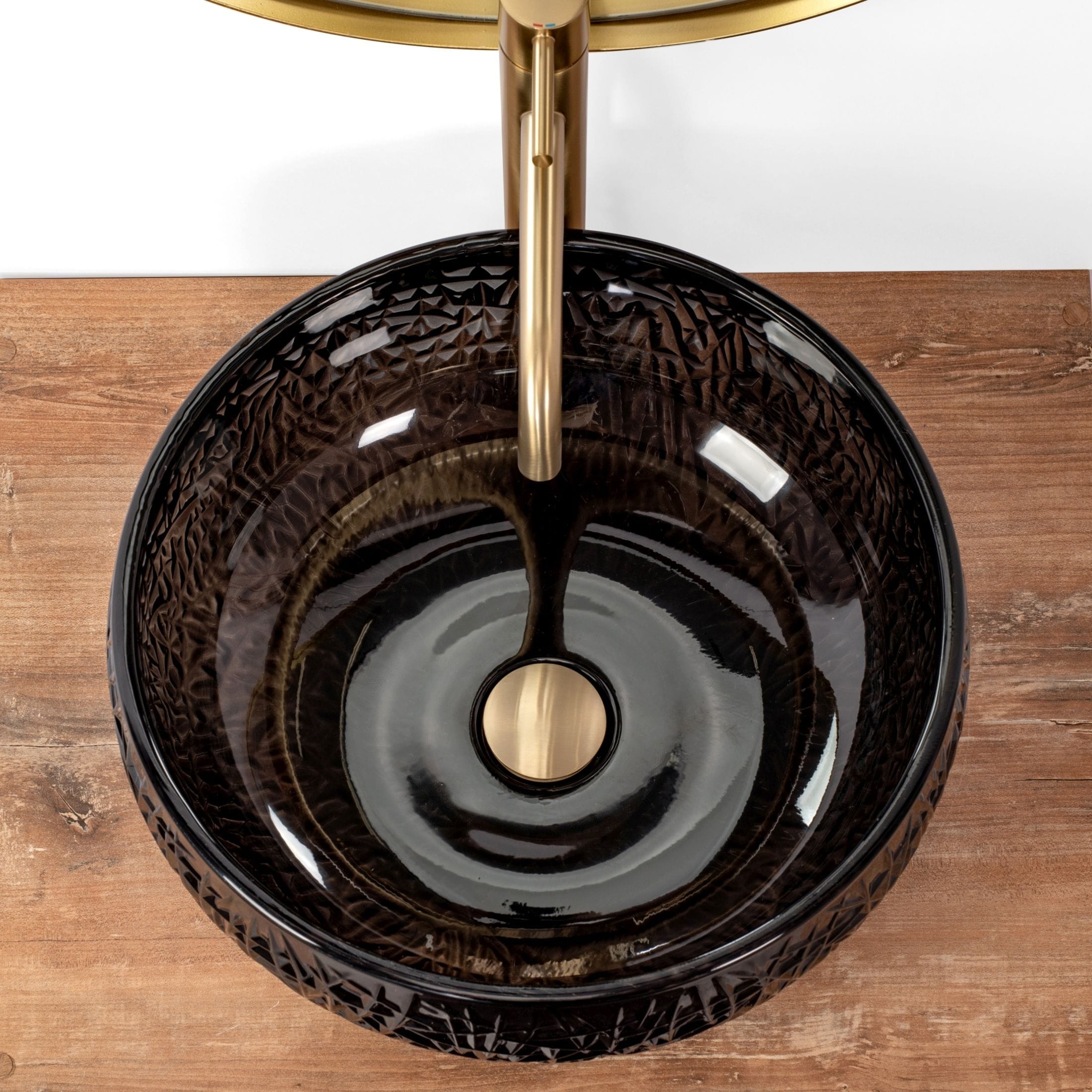 Lavoar pe blat Rea Ice Cristal, latime de 42 cm, negru transparent