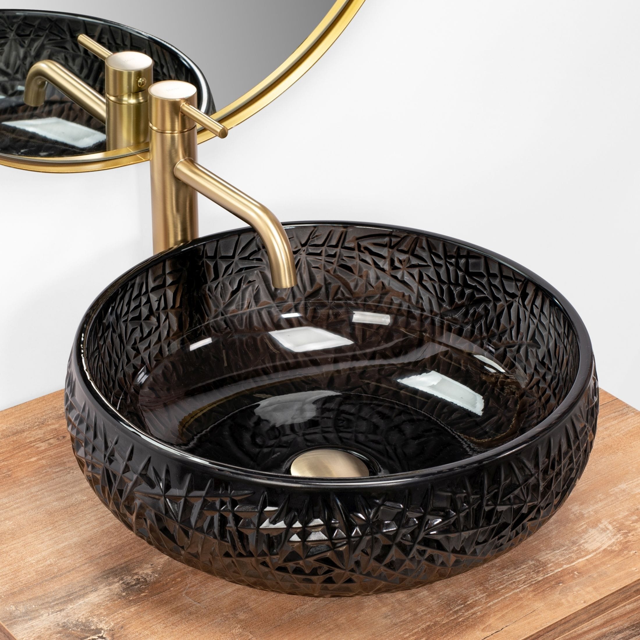 Lavoar pe blat Rea Ice Cristal, latime de 42 cm, negru transparent