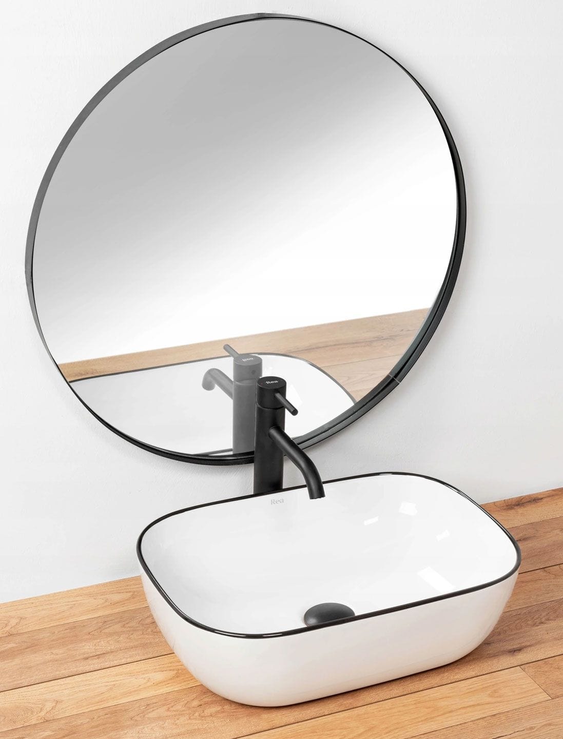 Lavoar pe blat Rea Marbel alb cu margini negre