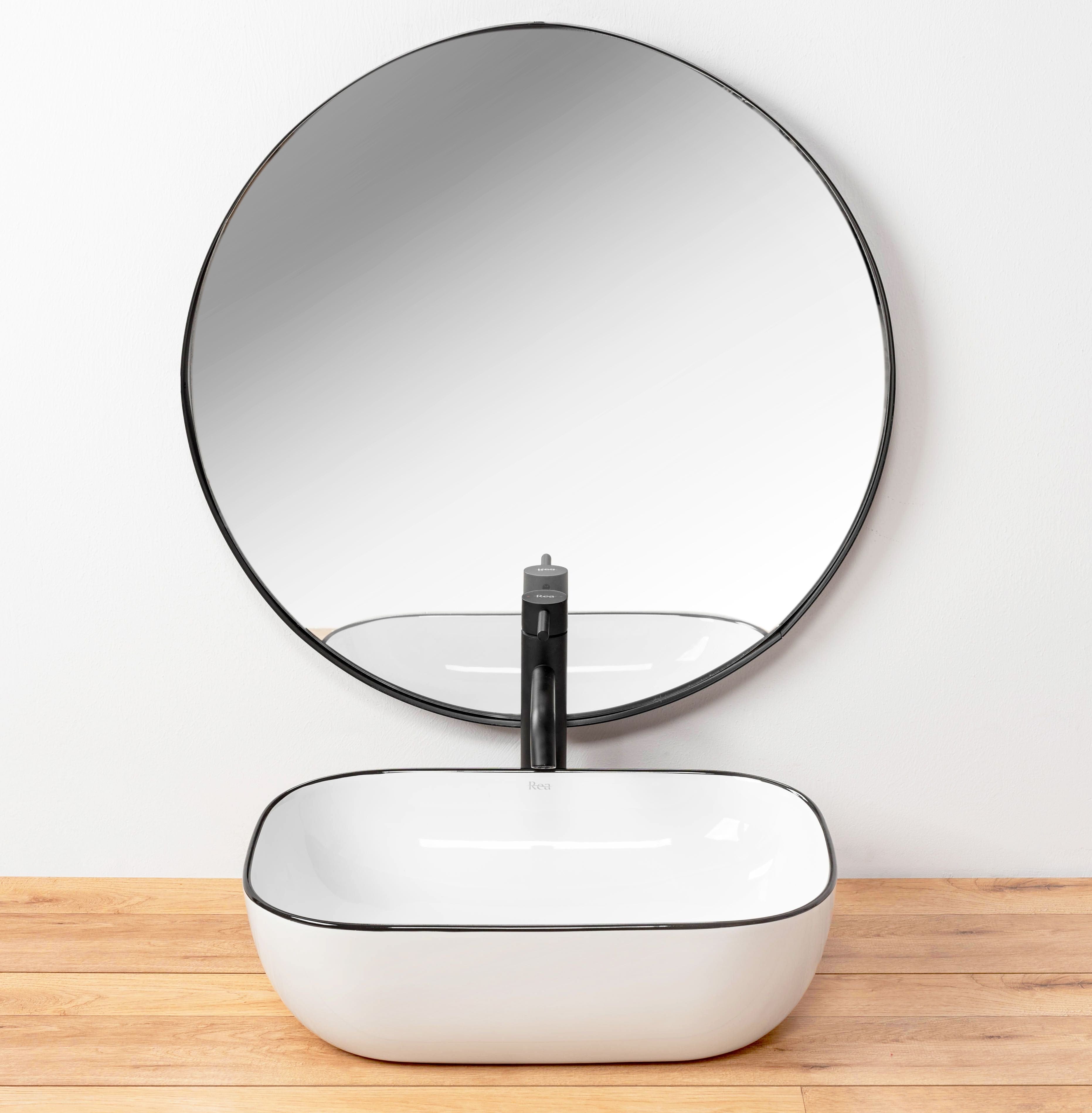 Lavoar pe blat Rea Marbel alb cu margini negre