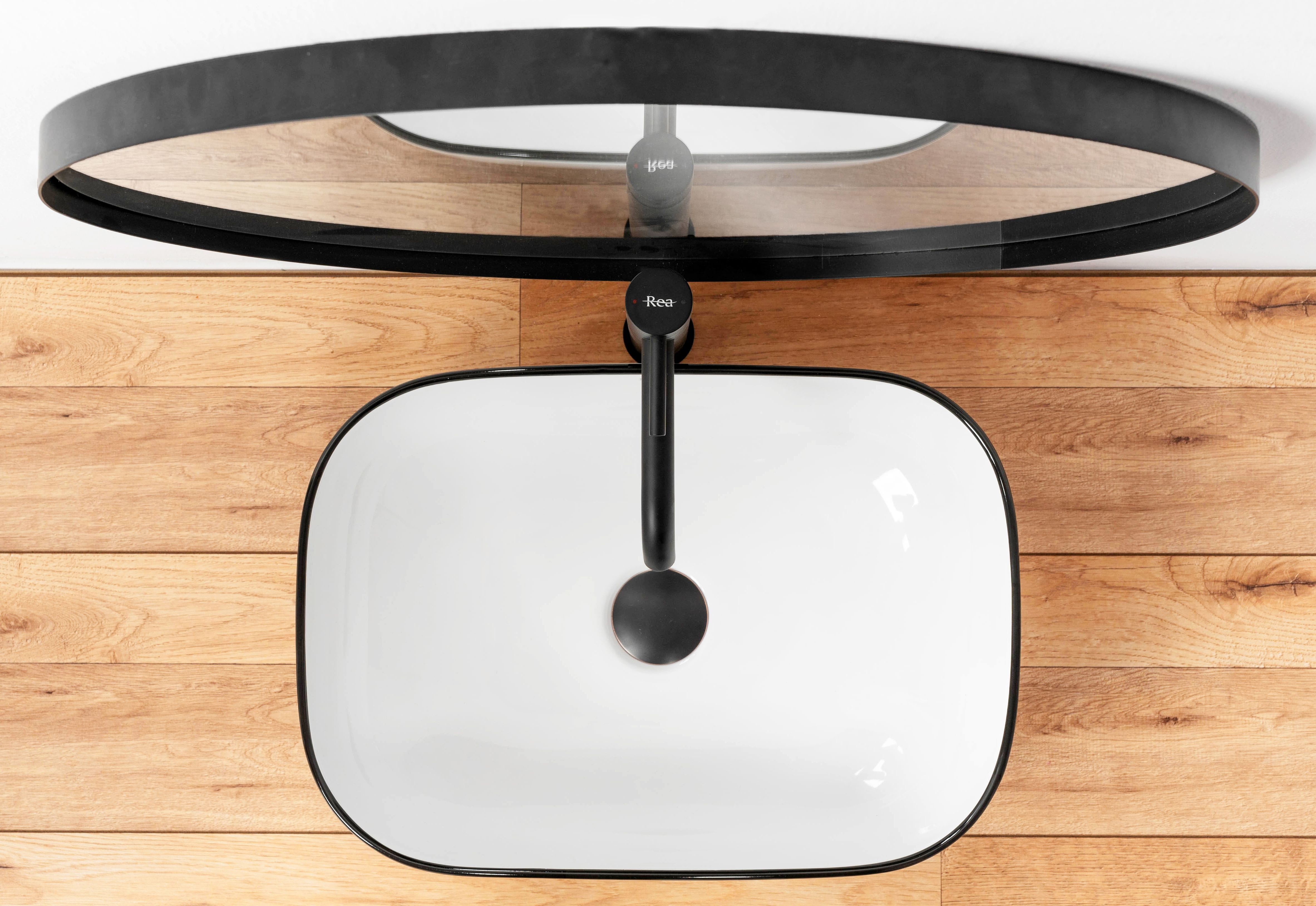 Lavoar pe blat Rea Marbel alb cu margini negre