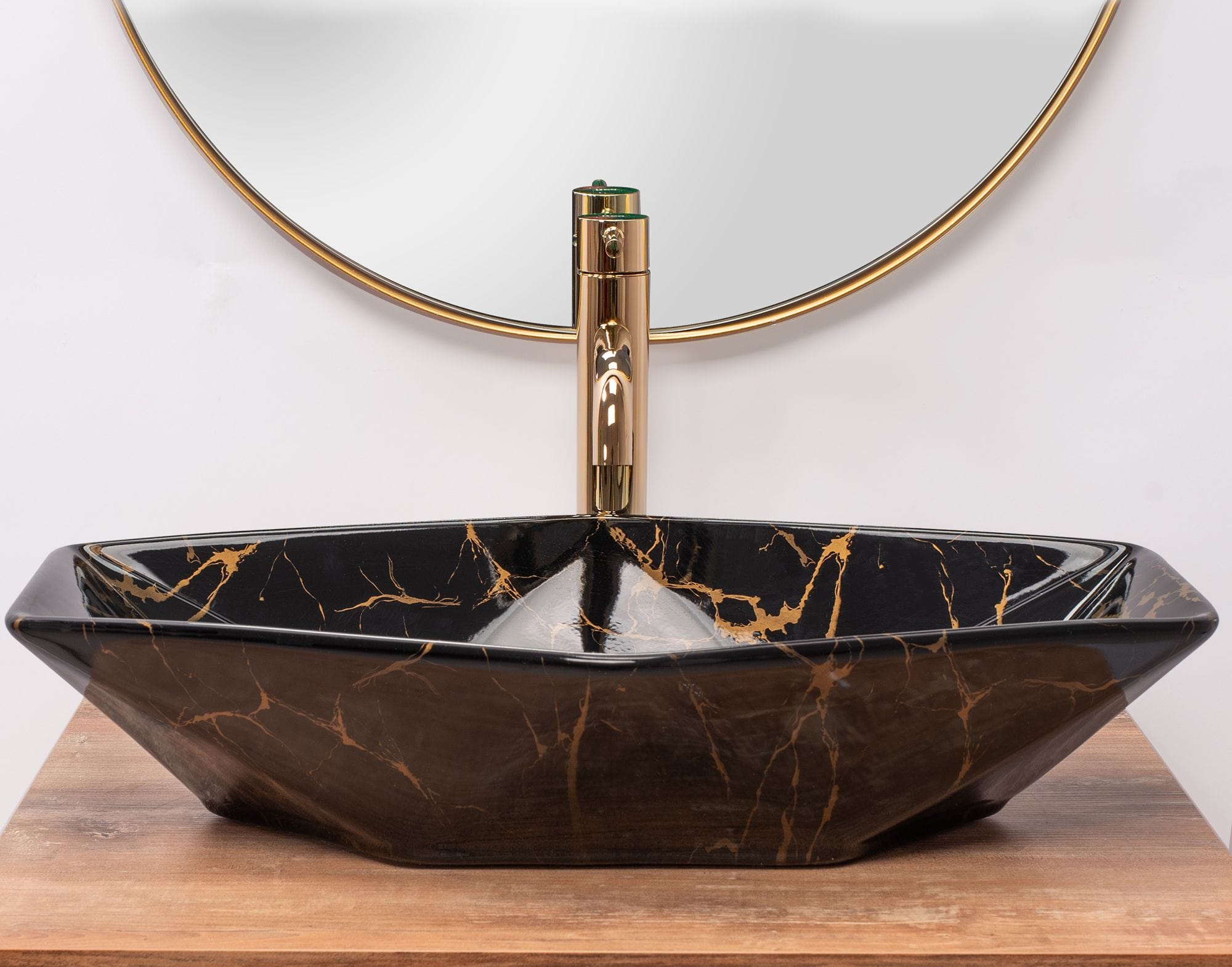 Lavoar pe blat Rea Vegas imitație marmură neagră lucios