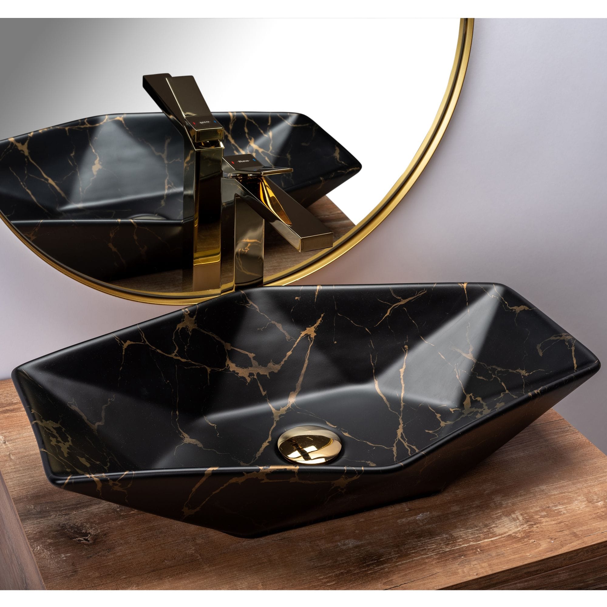 Lavoar pe blat Rea Vegas imitație marmură neagră mat