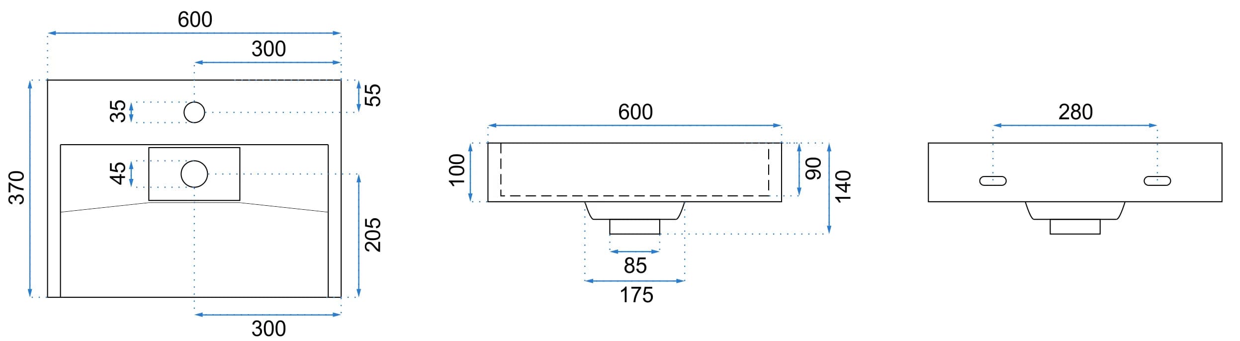 Lavoar Rea Goya, 60 cm, negru mat + cadru