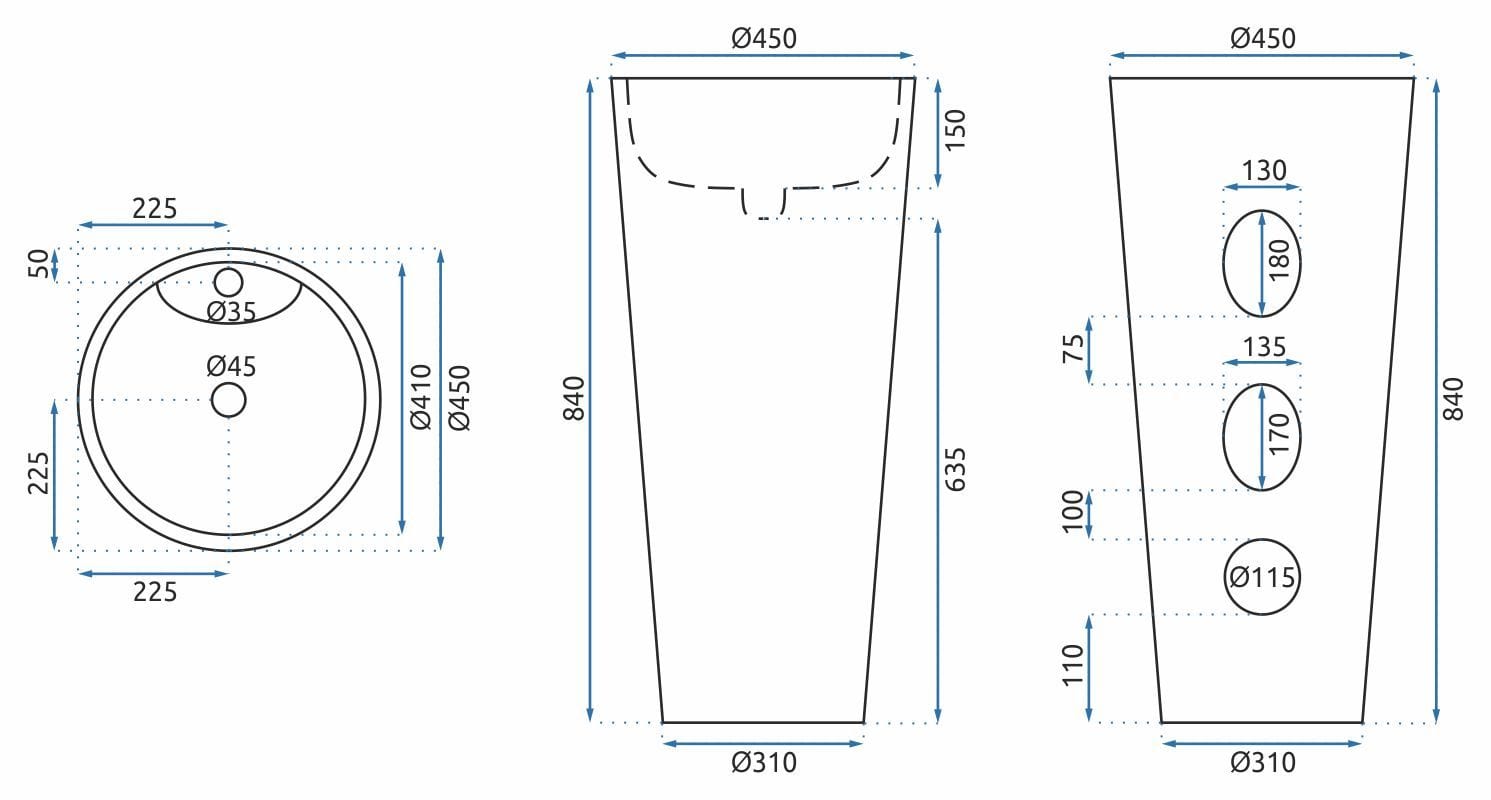 Lavoar stativ ceramic Rea Anya, lățime de 45 cm, alb