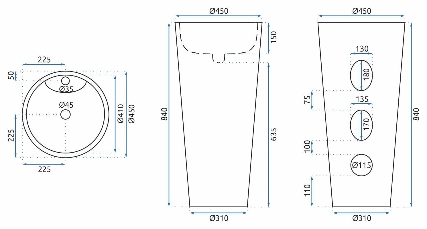 Lavoar stativ ceramic Rea Anya, lățime de 45 cm, granit mat