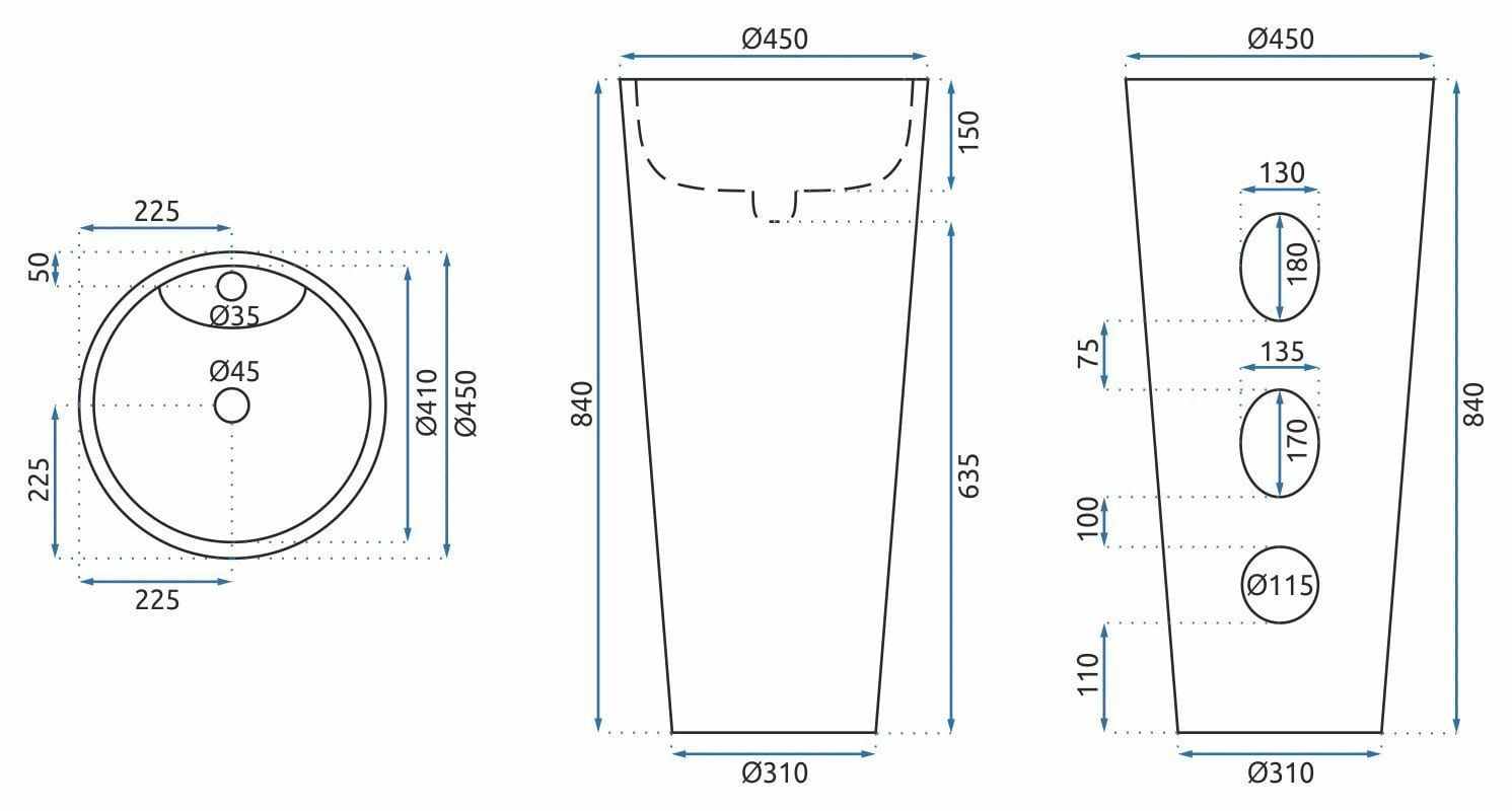 Lavoar stativ ceramic Rea Anya, lățime de 45 cm, lava mat