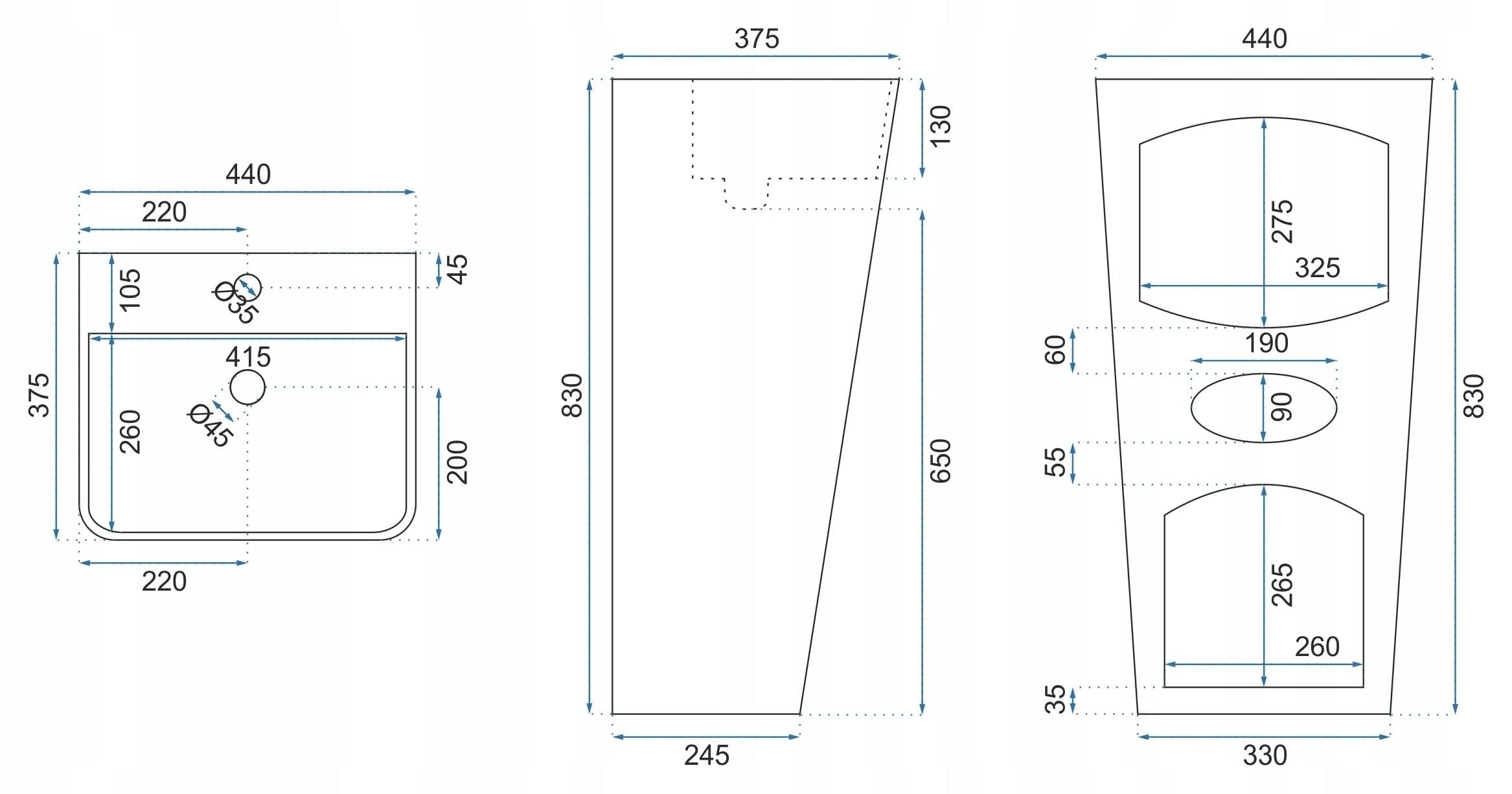 Lavoar stativ ceramic Rea Aris, 44 cm, alb mat