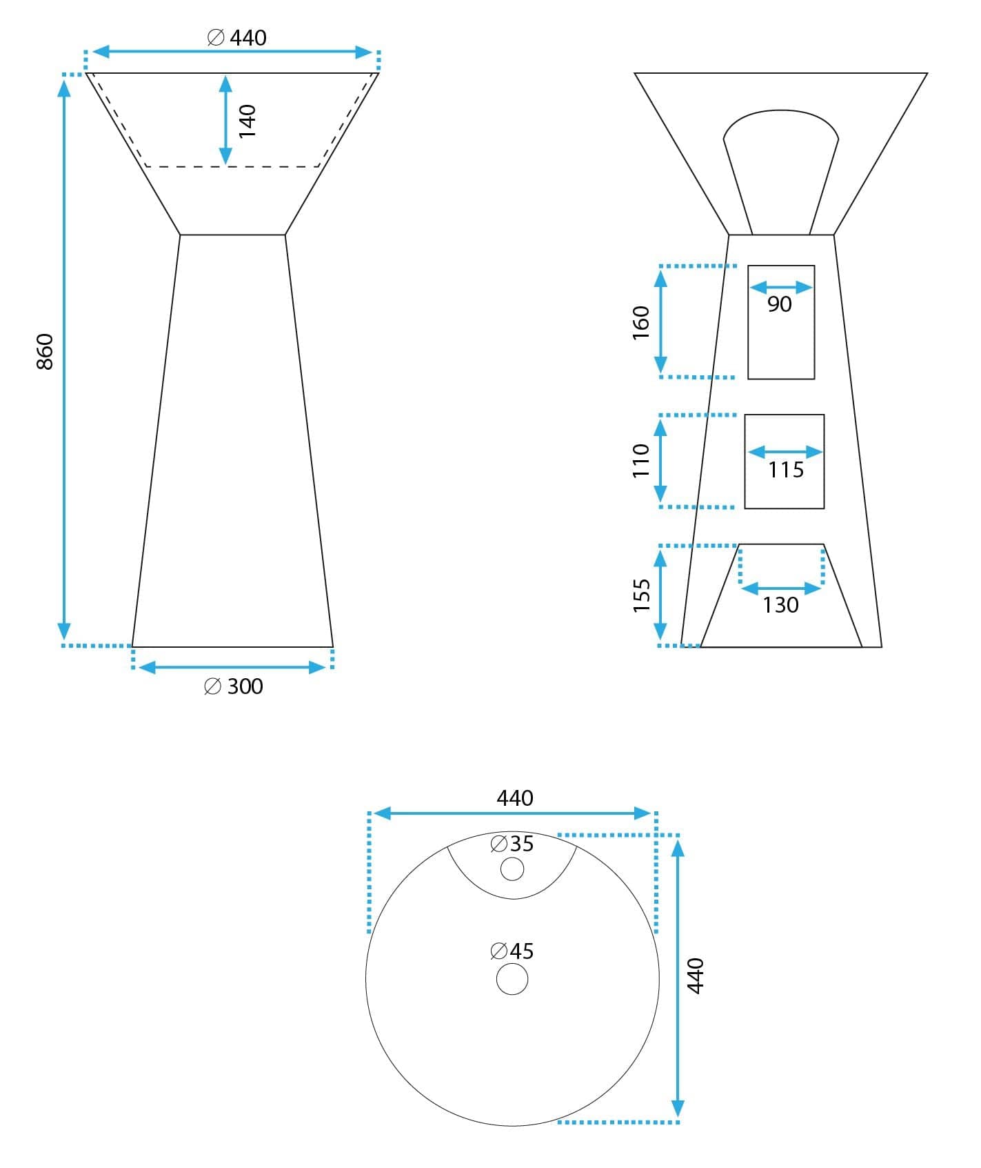 Lavoar stativ ceramic Rea River, lățime de 44 cm, alb lucios