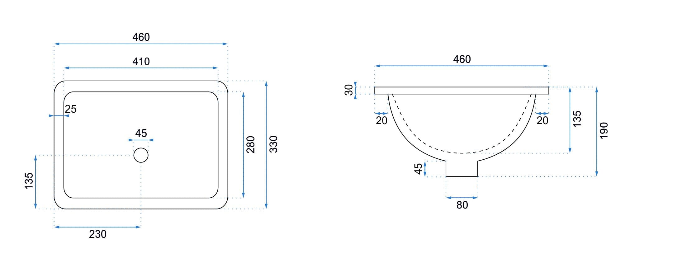 Lavoar sub blat ceramic Rea Adela, latime de 33 cm, alb