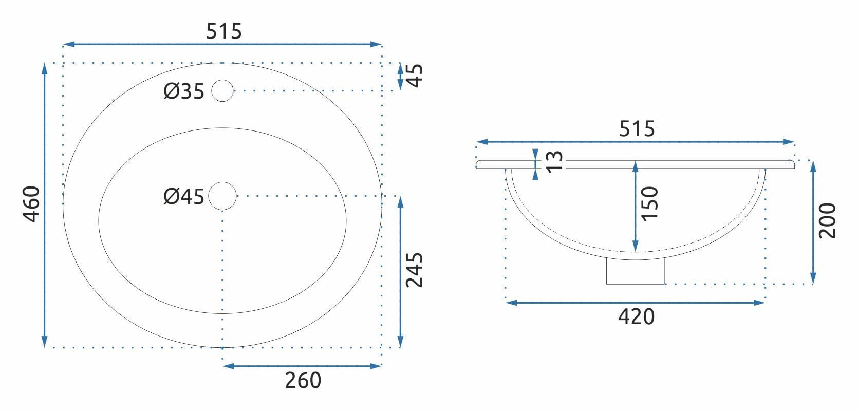 Lavoar suspendabil Rea Dalia, 51.5 cm, alb