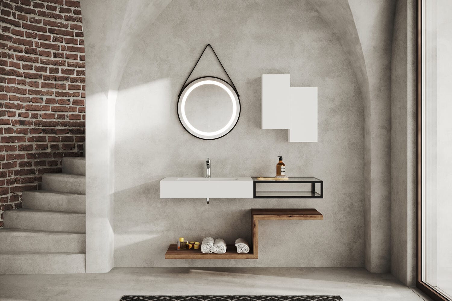 Oglindă cu sistem retroluminare LED SaviniDue, rotundă, cu curea, 60 cm