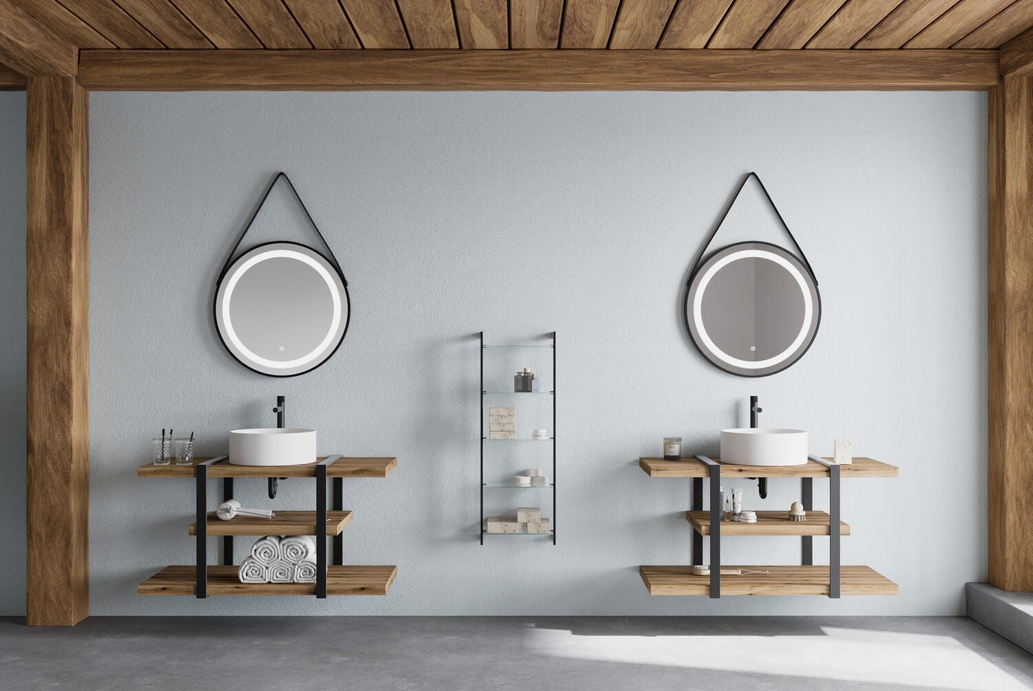 Oglindă cu sistem retroluminare LED SaviniDue, rotundă, cu curea, 60 cm