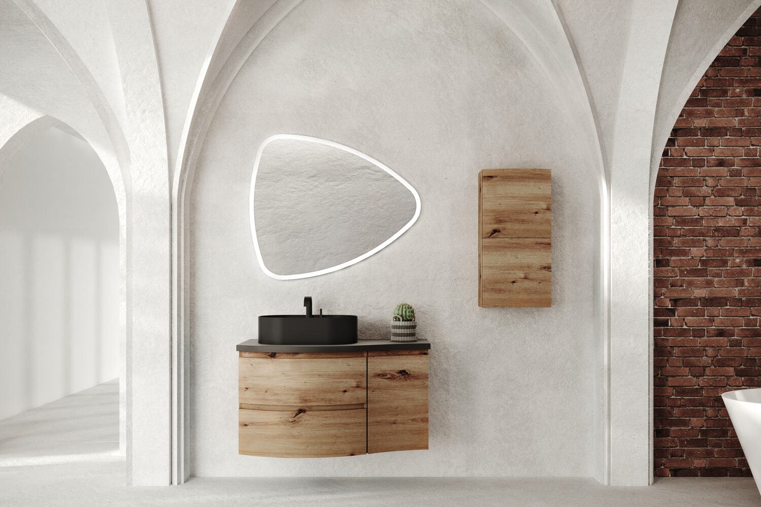 Oglindă cu sistem retroluminare LED SaviniDue, triunghiulară, reversibilă, 85 x 100 cm