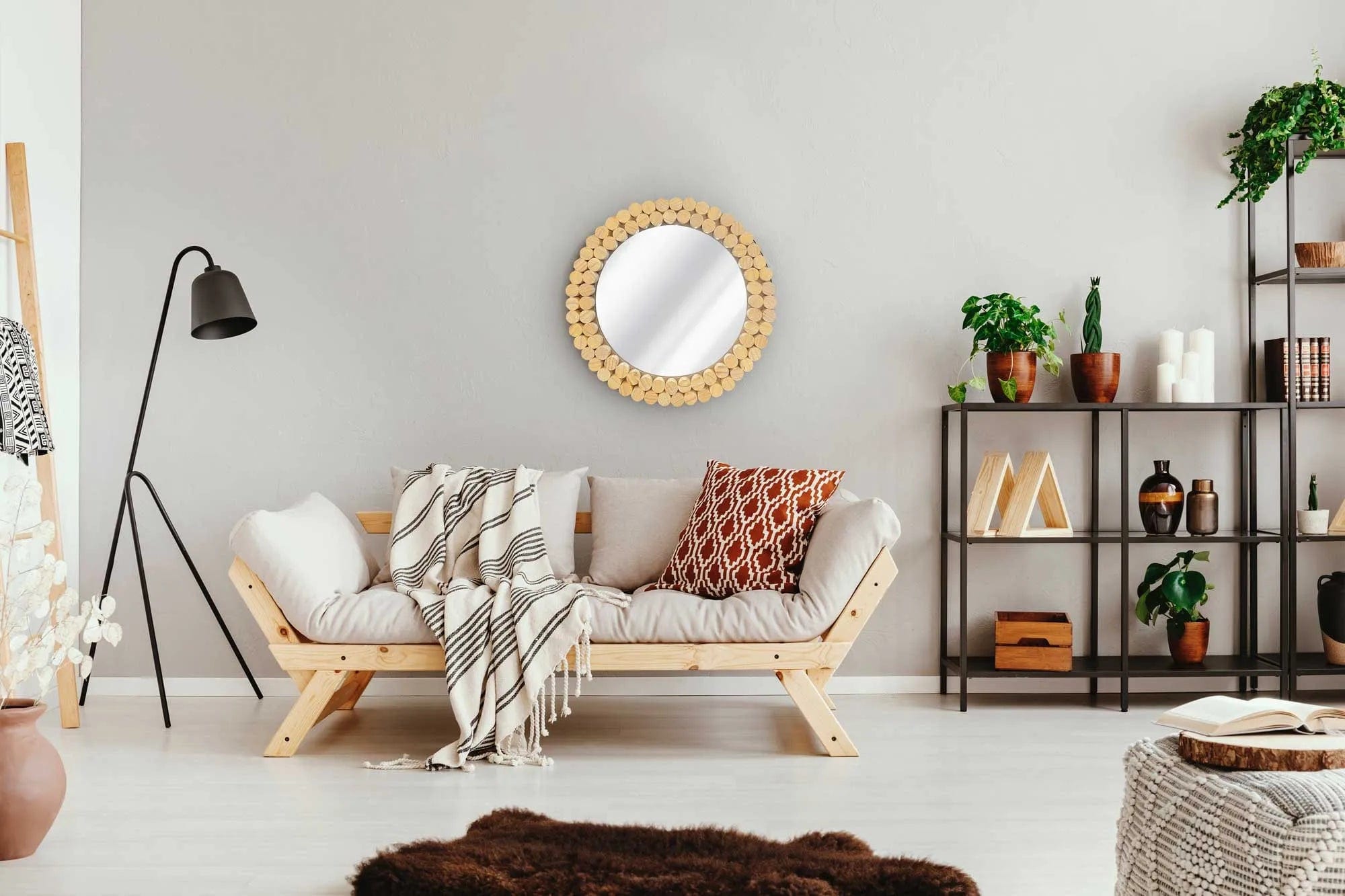 Oglinda de perete Rea Boho, rotunda, 36 cm