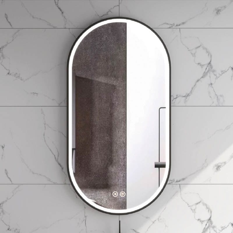 Oglinda Fluminia, Dali Black, 50 x 95 cm, ovala, cu iluminare LED si rama neagra