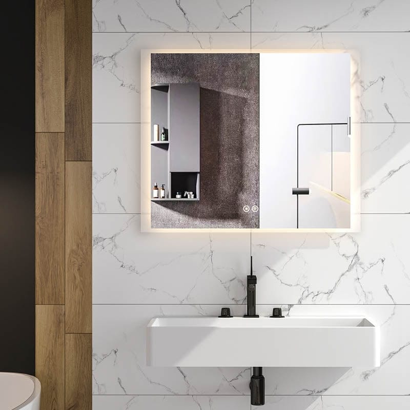 Oglinda Fluminia Rodin-90 cu iluminare LED 2 culori si dezaburire, dreptunghiulara, 90x75 cm