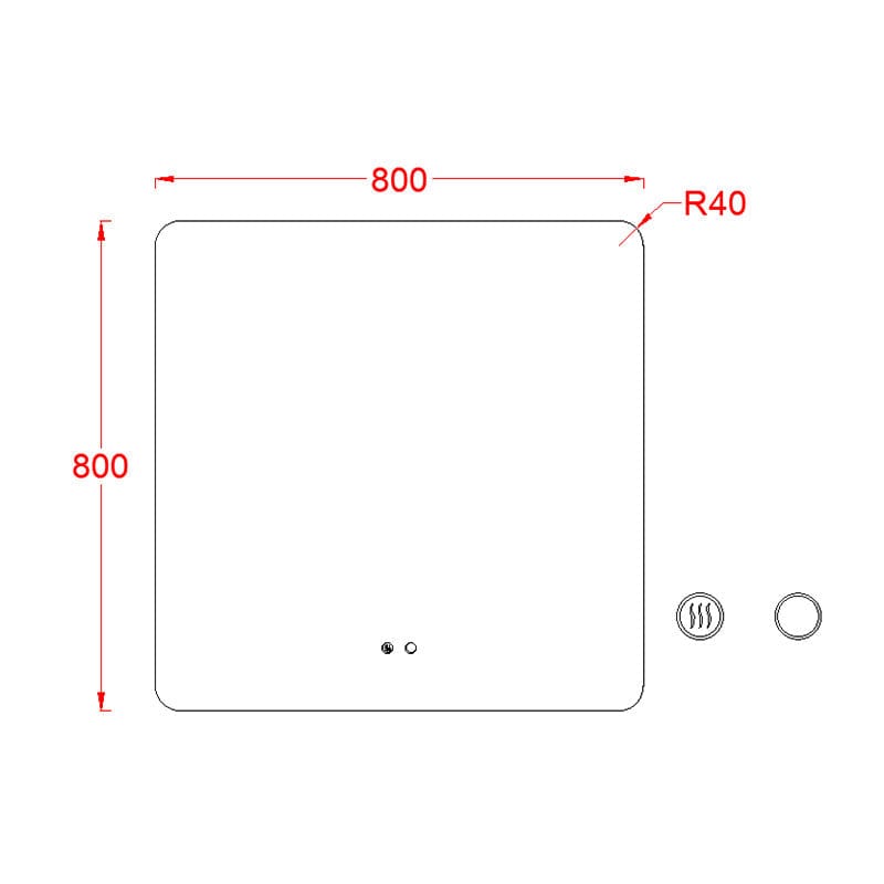 Oglindă Fluminia, Verona-80, pătrată, 80 x 80 cm, cu LED, 3 culori, dezaburire