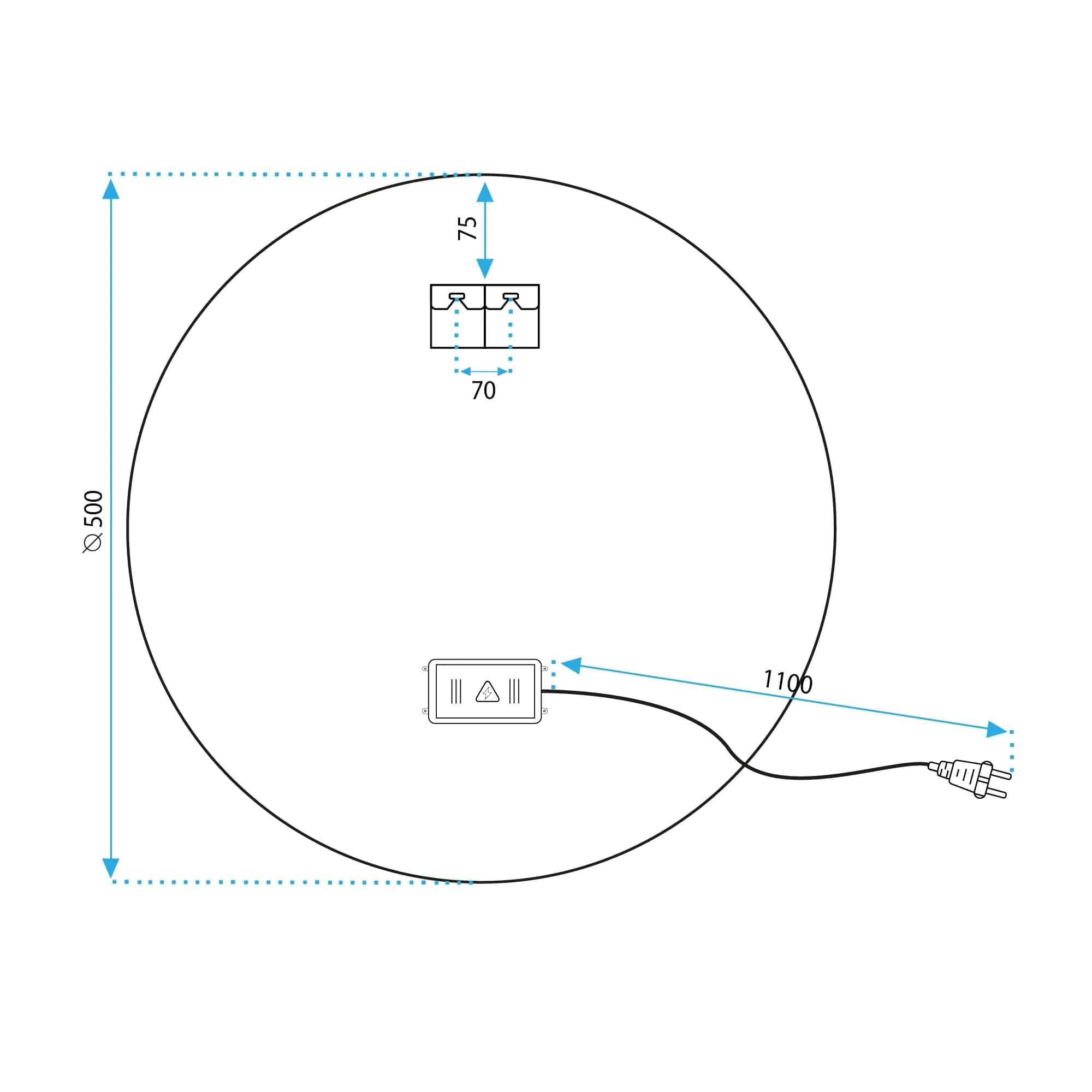 Oglinda Rea cu led, rotunda, 50 cm