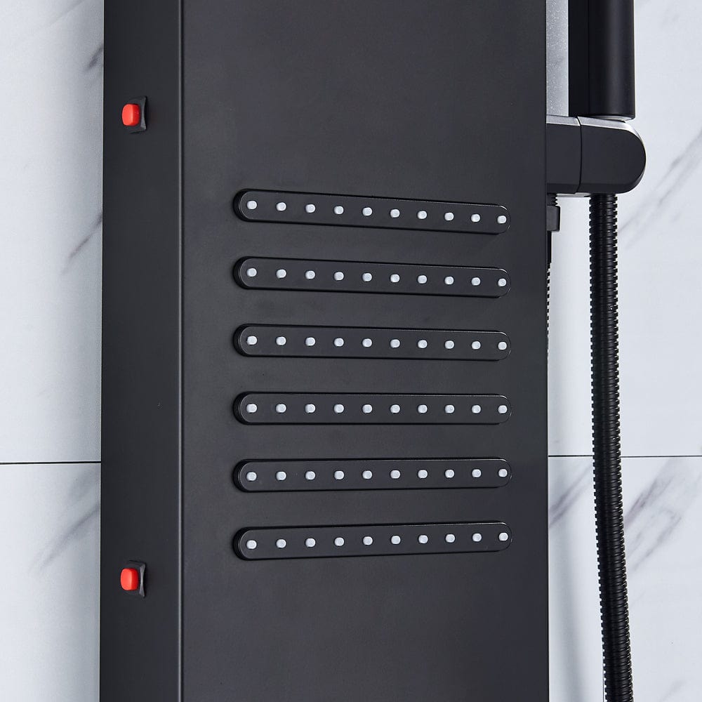 Panel de Dus cu efect de ploaie si jeturi cu masaj, sistem LED, culoare: negru mat, cod: 1554