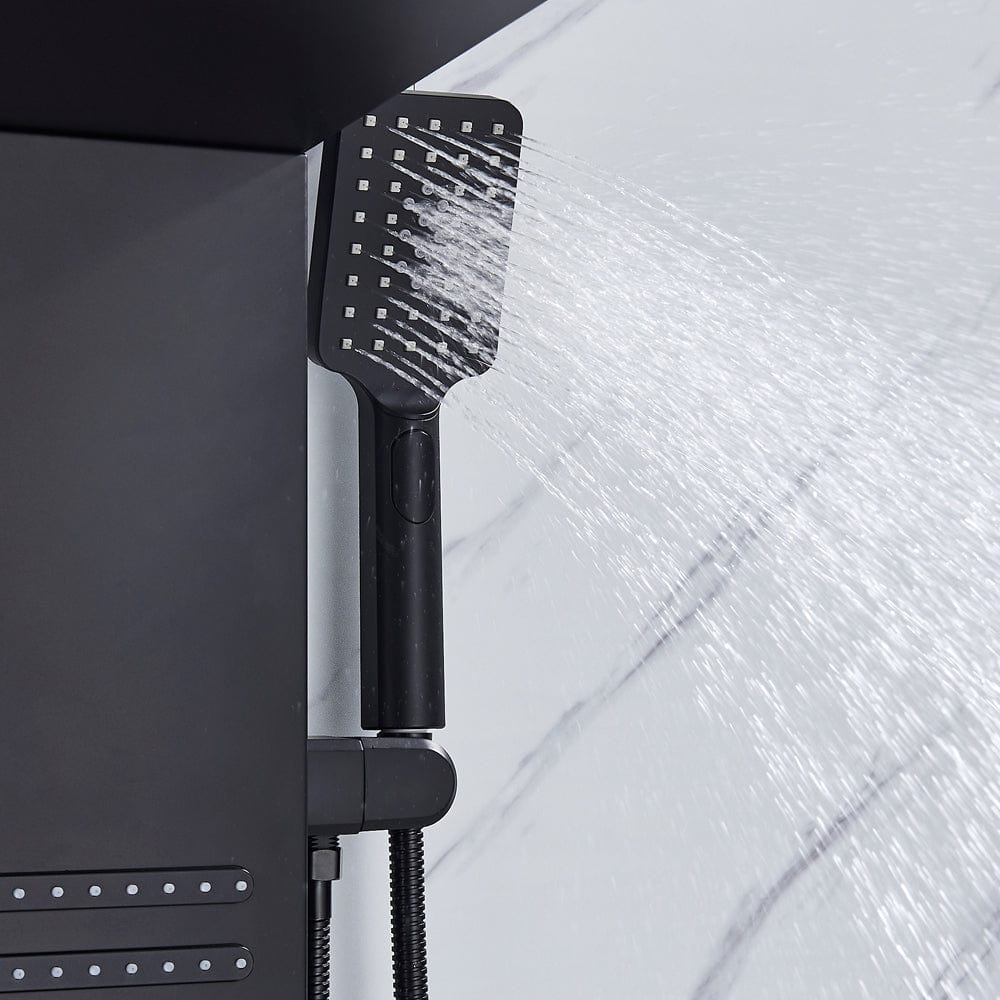 Panel de Dus cu efect de ploaie si jeturi cu masaj, sistem LED, culoare: negru mat, cod: 1554