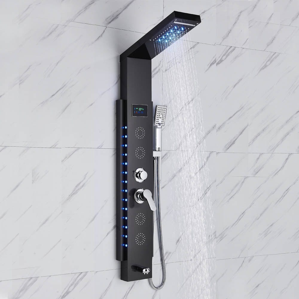 Panel de dus cu LED, cu efect de ploaie, negru, cod 1442