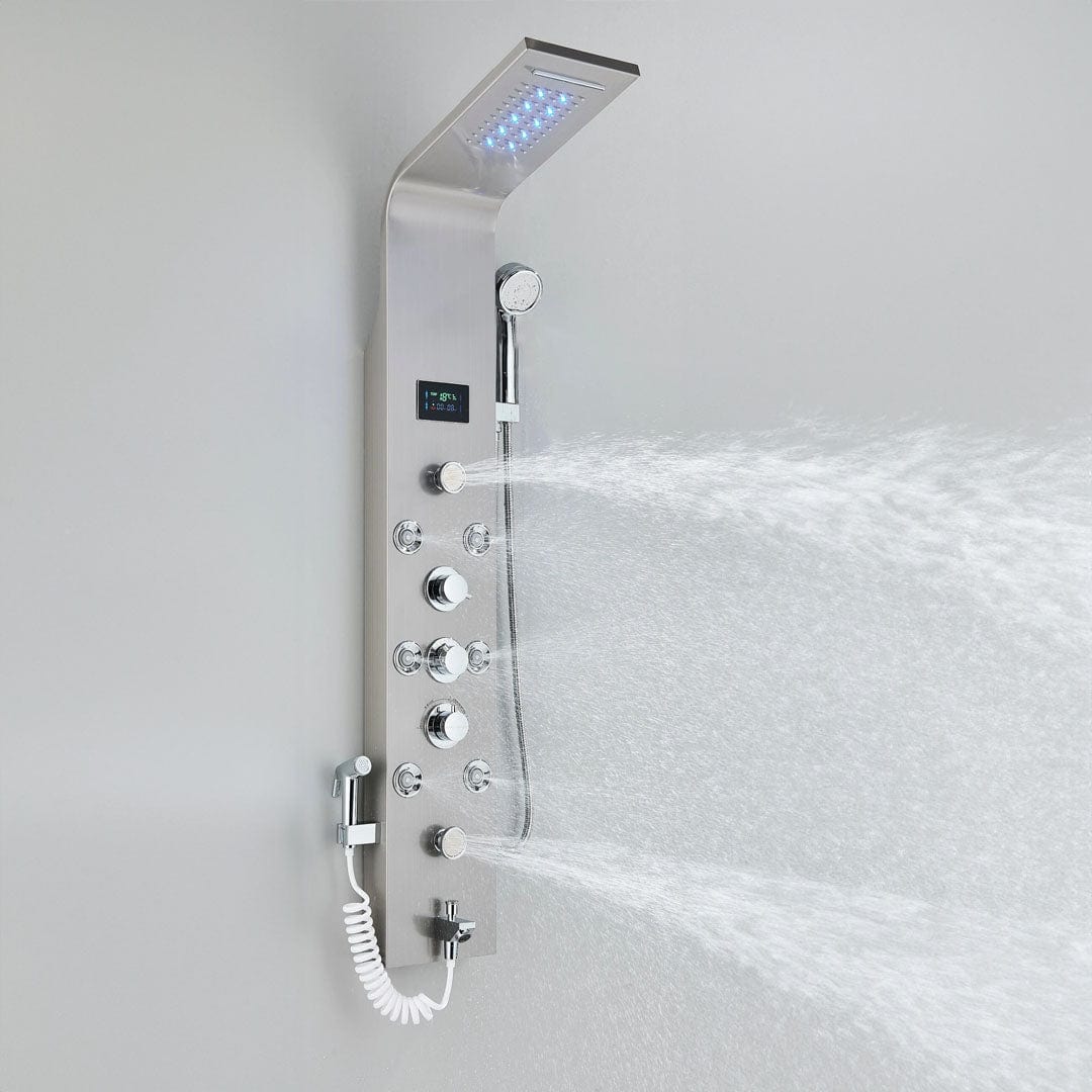 Panel de Dus cu LED, efect de ploaie si jeturi cu masaj, argintiu, cod 1611