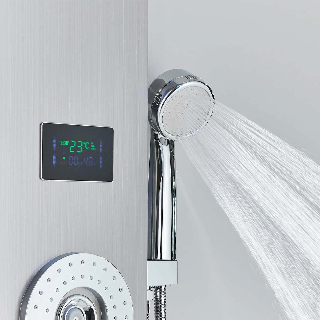 Panel de Dus cu LED, efect de ploaie si jeturi cu masaj, argintiu, cod 1613