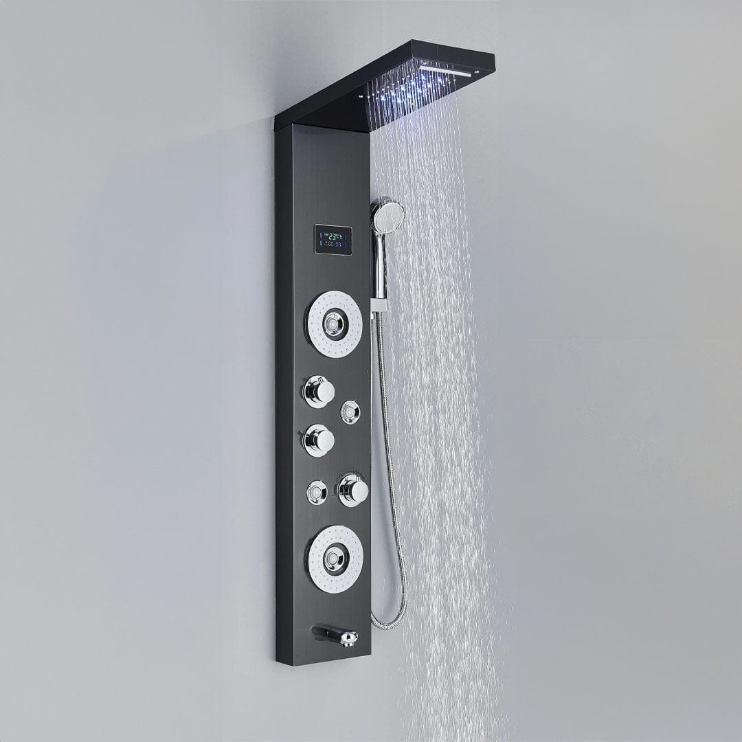 Panel de Dus cu LED, efect de ploaie si jeturi cu masaj, negru, cod 1612
