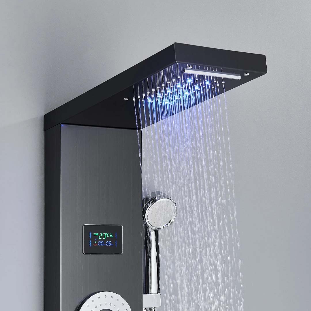 Panel de Dus cu LED, efect de ploaie si jeturi cu masaj, negru, cod 1612