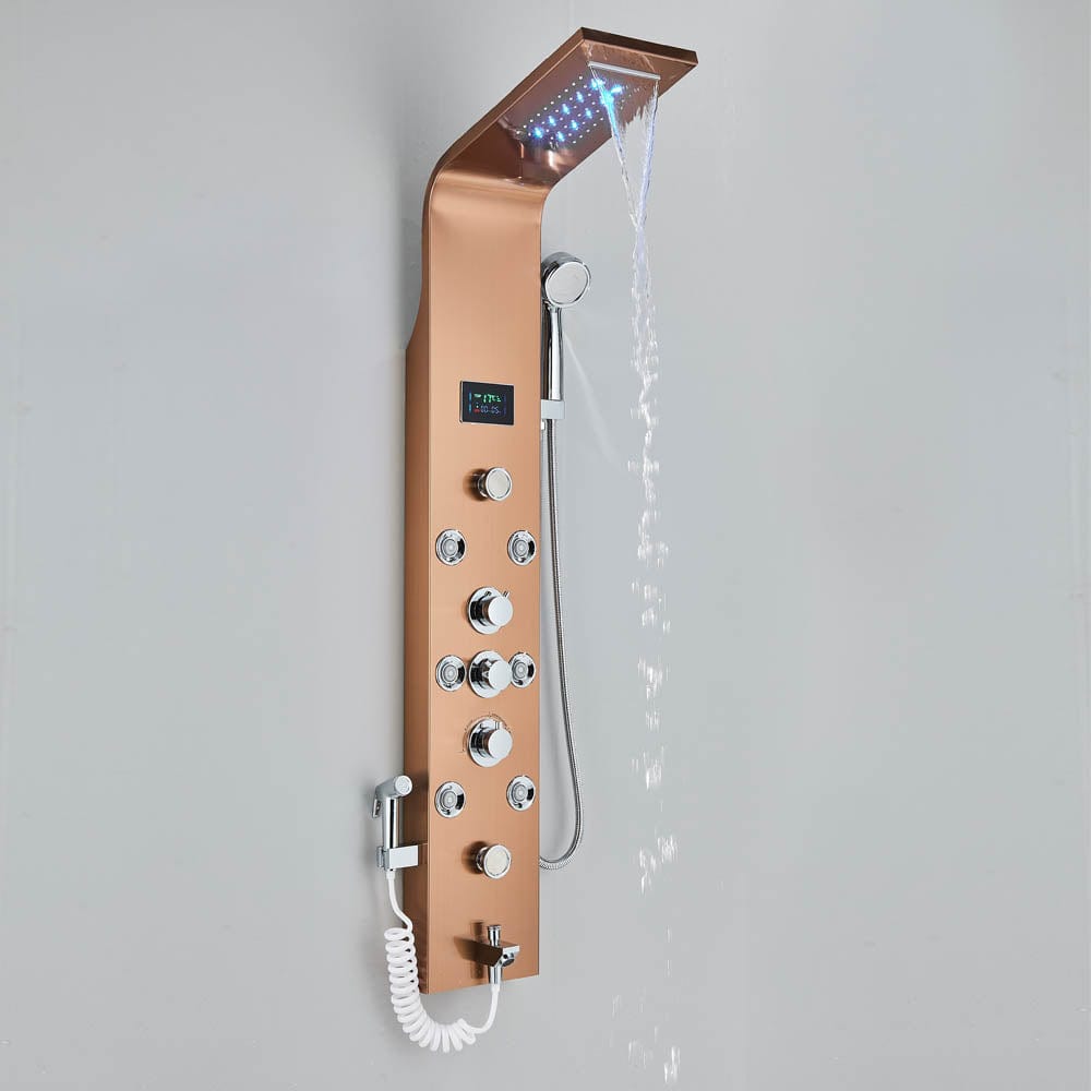 Panel dus, model auriu rose cu pipa, afisaj digital, dus bideu, LED si functii SPA, 128 cm, cod 1441