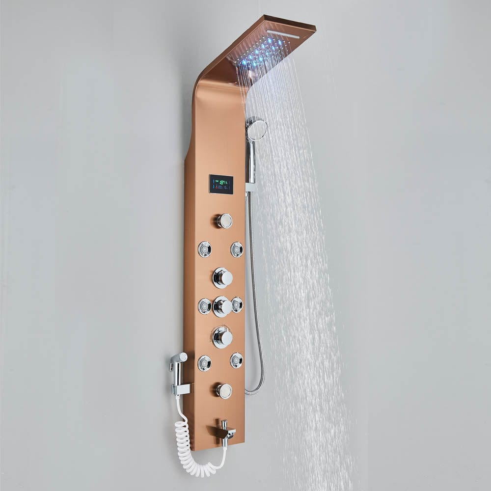 Panel dus, model auriu rose cu pipa, afisaj digital, dus bideu, LED si functii SPA, 128 cm, cod 1441