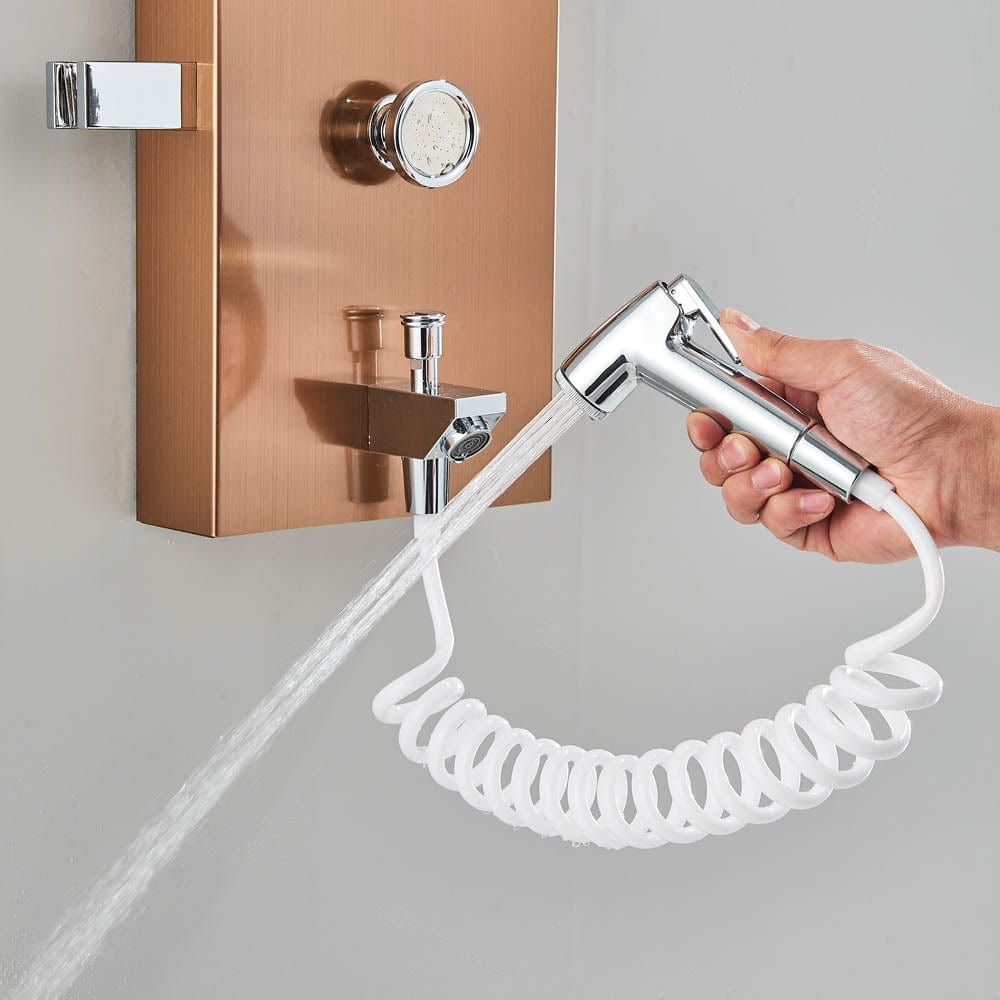 Panel dus, model auriu rose cu pipa, afisaj digital, dus bideu, LED si functii SPA, 128 cm, cod 1441