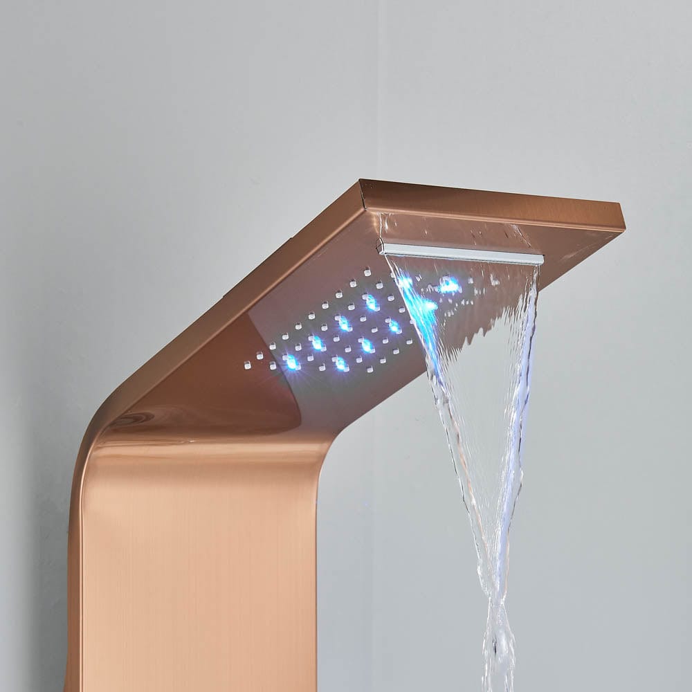 Panel dus, model auriu rose cu pipa, afisaj digital, dus bideu, LED si functii SPA, 128 cm, cod 1441