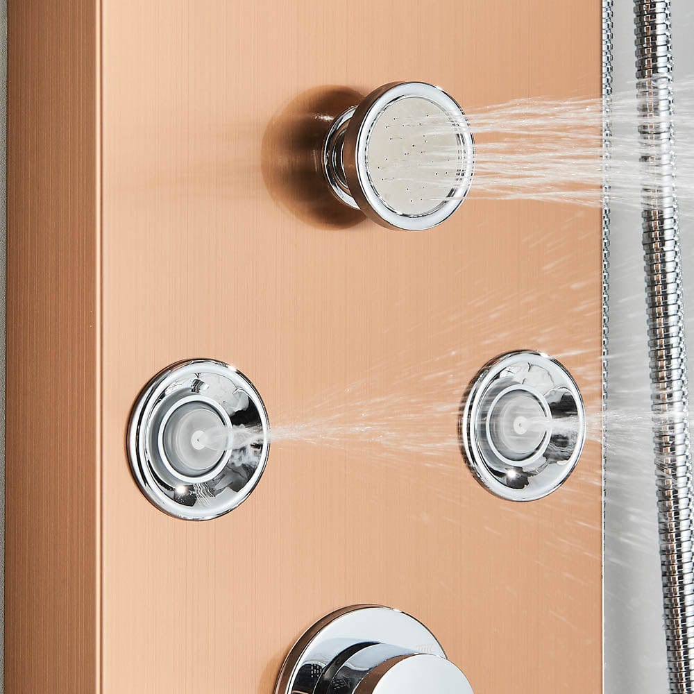 Panel dus, model auriu rose cu pipa, afisaj digital, dus bideu, LED si functii SPA, 128 cm, cod 1441