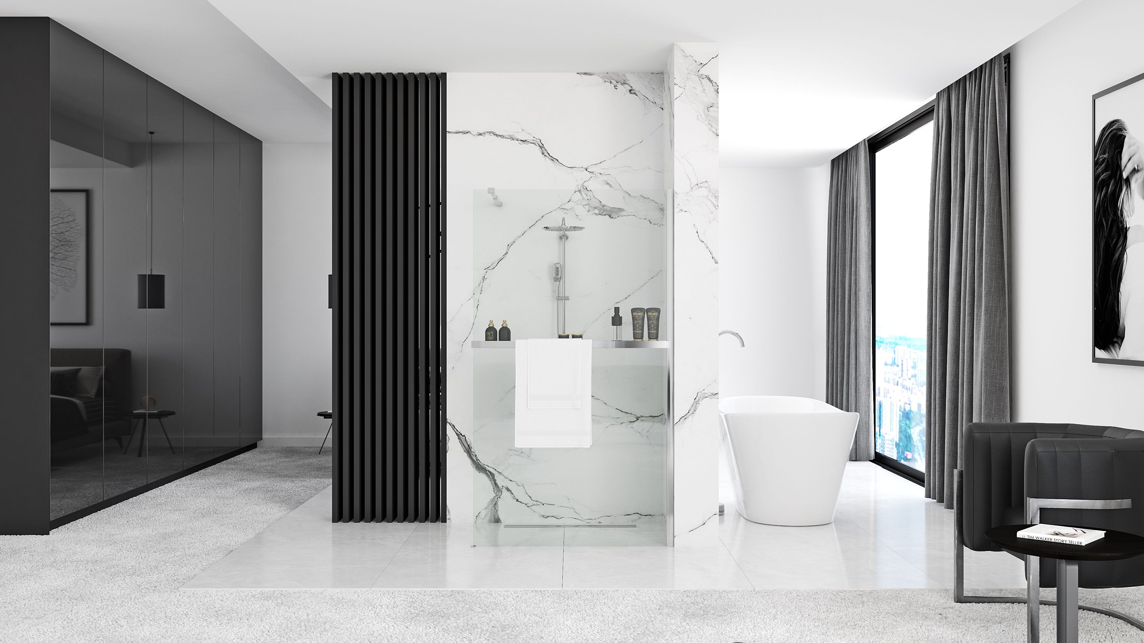 Paravan de duș Rea Aero Evo, tip walk-in, cu suport de prosoape, crom, 110 cm