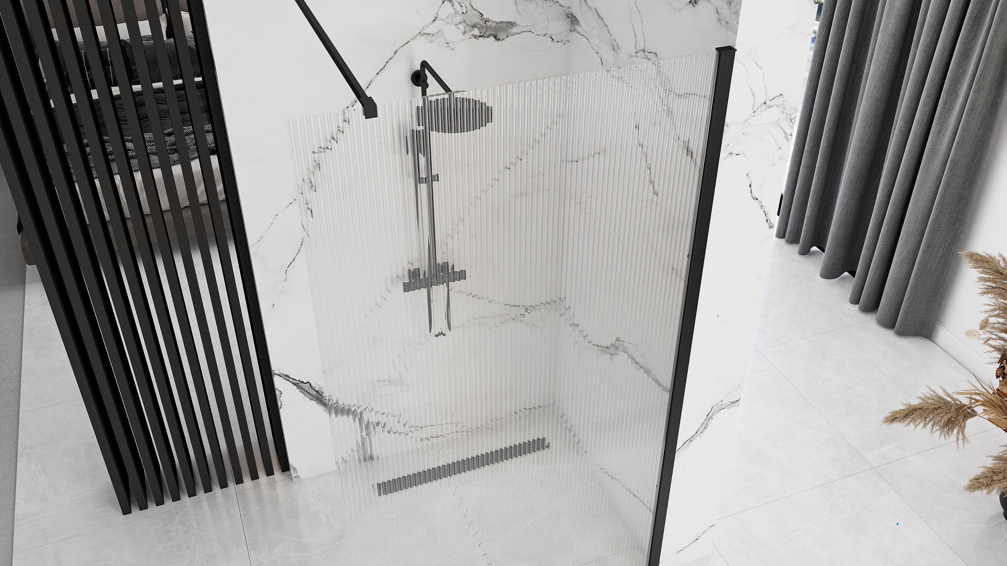 Paravan de duș Rea Aero Intimo, tip walk-in, negru mat, 100 cm