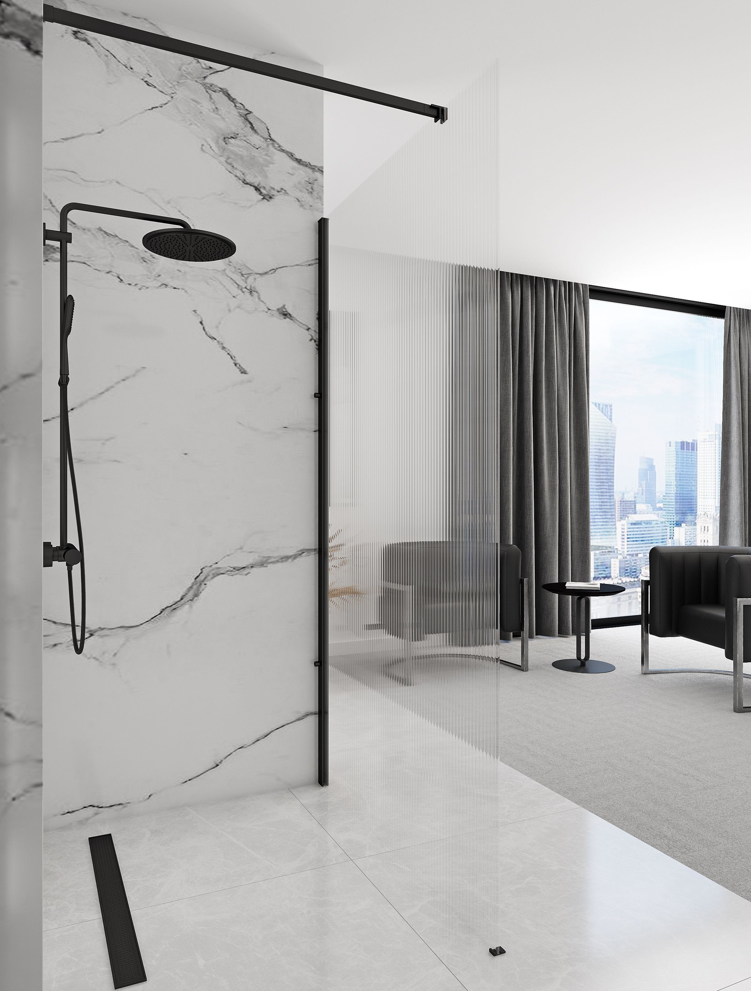 Paravan de duș Rea Aero Intimo, tip walk-in, negru mat, 120 cm