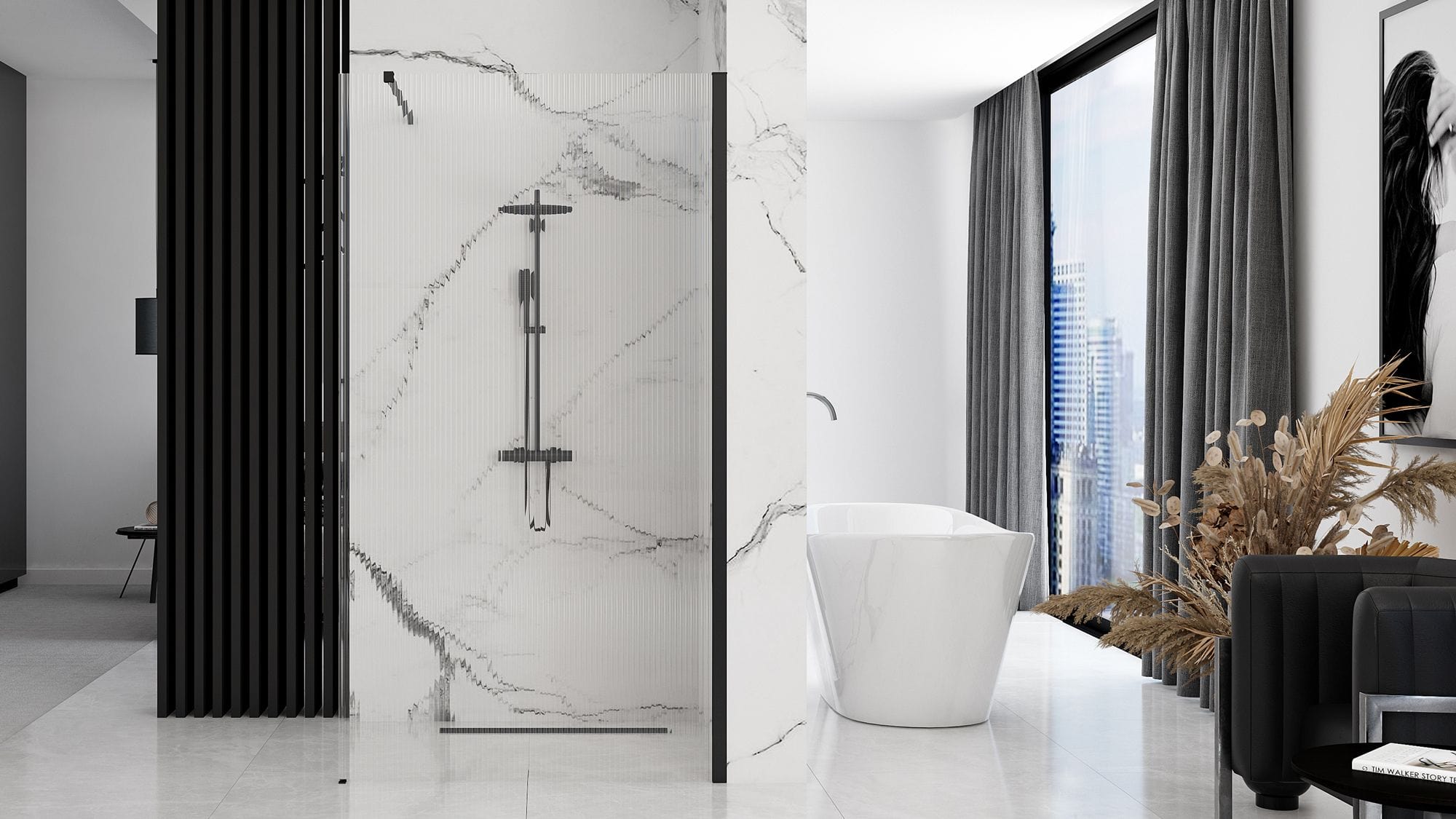 Paravan de duș Rea Aero Intimo, tip walk-in, negru mat, 120 cm