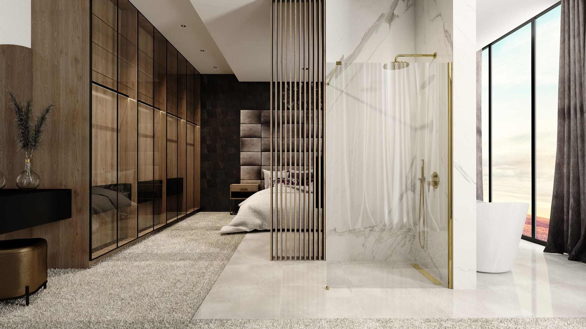 Paravan de duș Rea Aero, tip walk-in, auriu, 110 cm