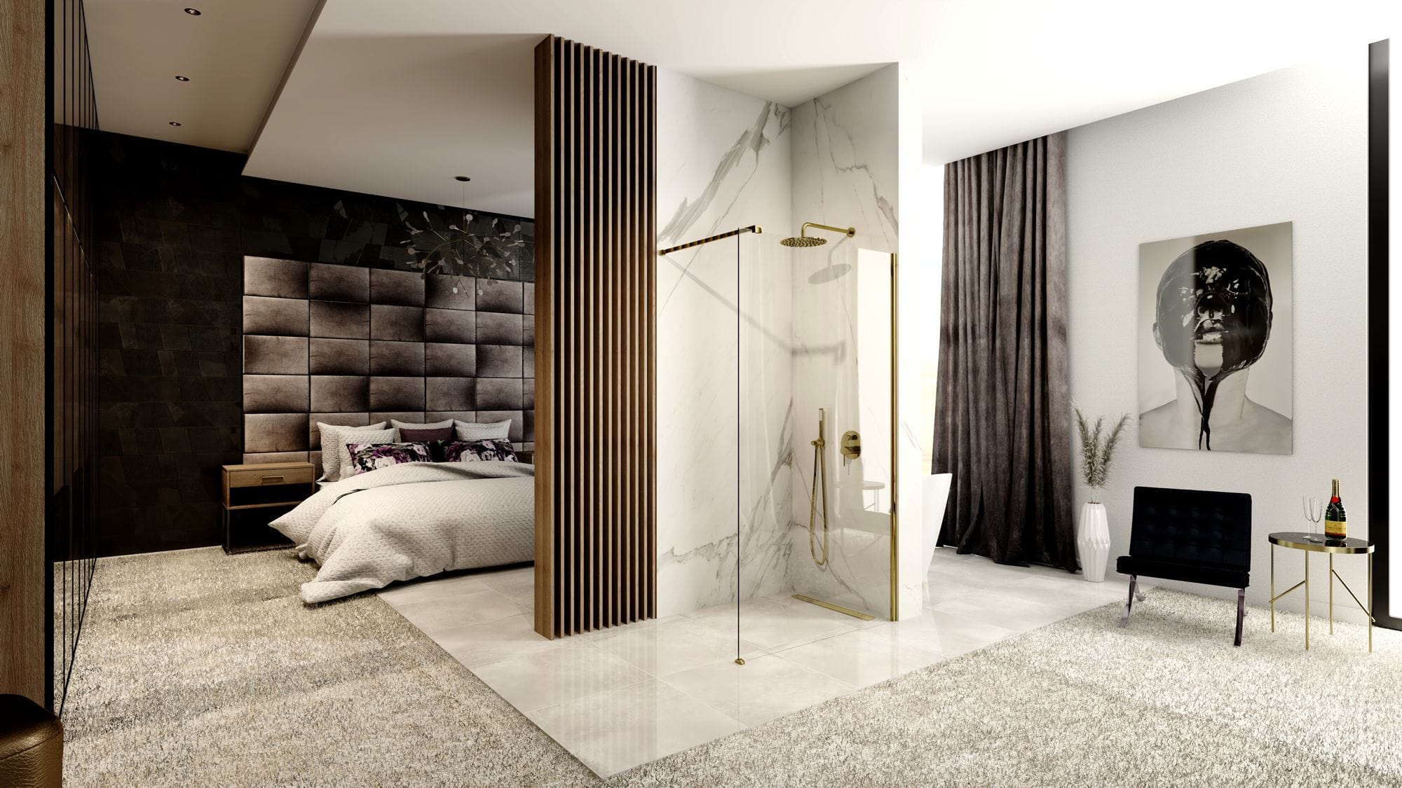 Paravan de duș Rea Aero, tip walk-in, auriu, 120 cm