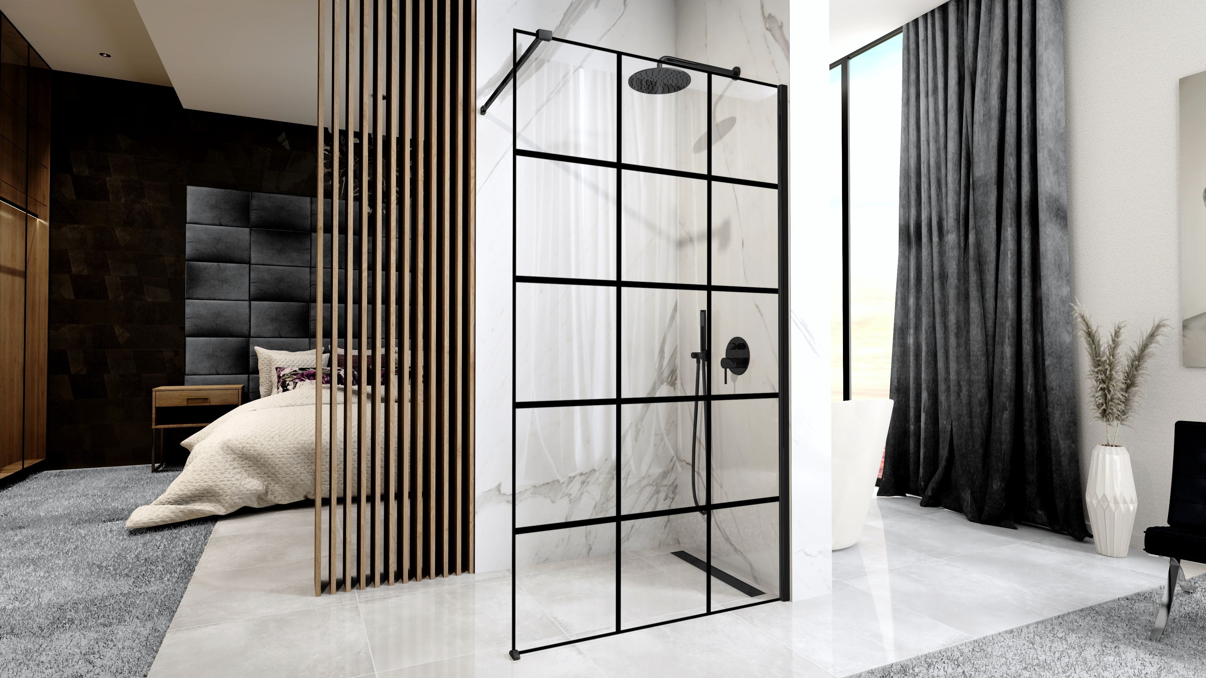 Paravan de duș Rea Bler-1, tip walk-in, negru, 110 cm