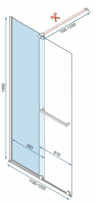 Paravan de duș Rea Cortis, tip walk-in, deschidere culisantă, crom, 120 cm