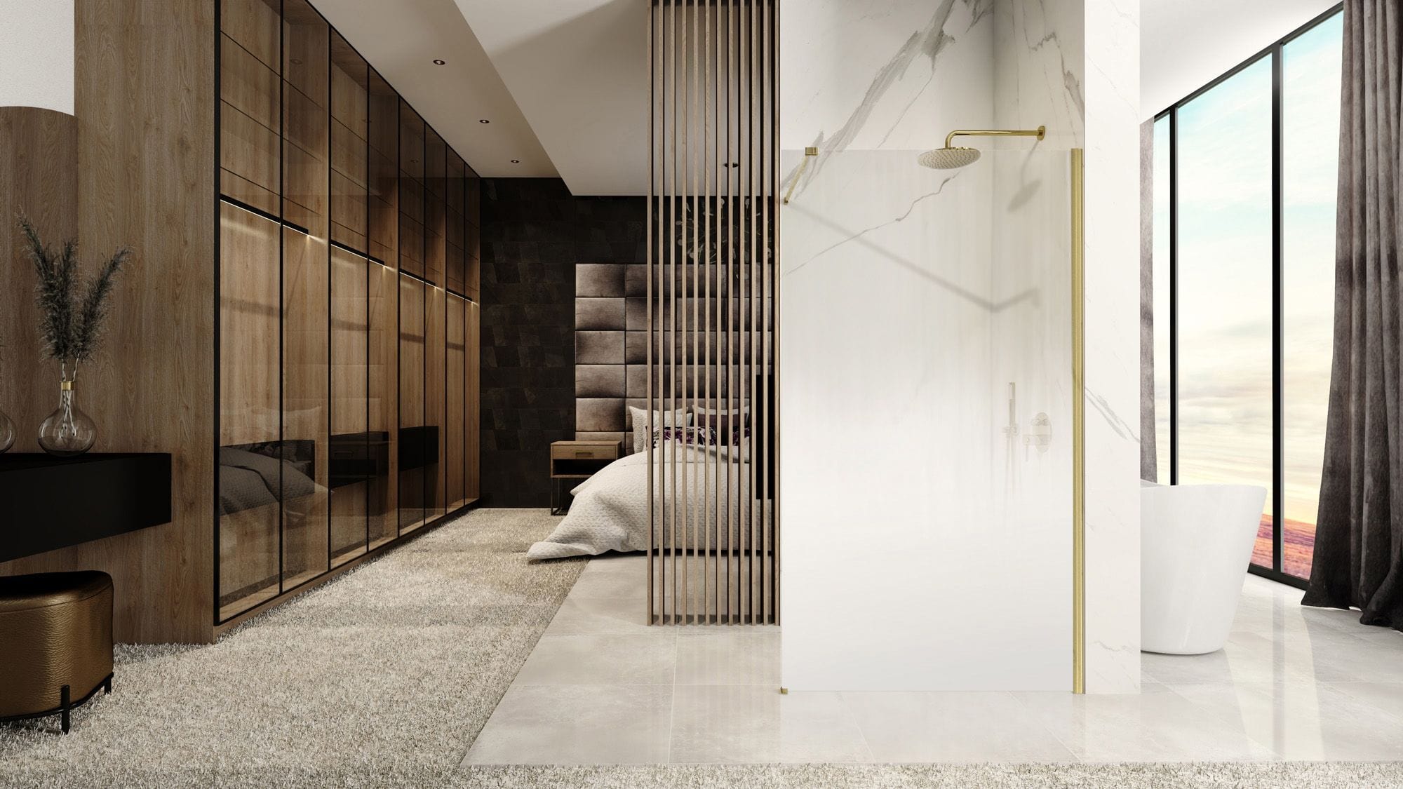 Paravan de dus Rea Aero Ombre, auriu periat, 100 cm