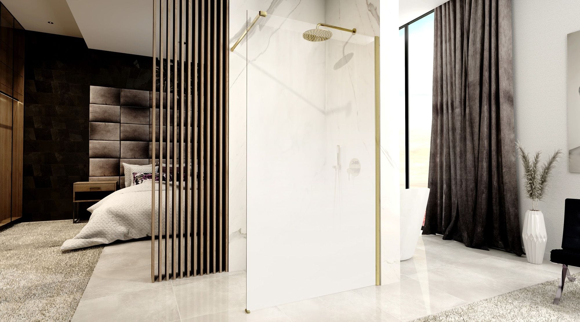 Paravan de dus Rea Aero Ombre, auriu periat, 100 cm