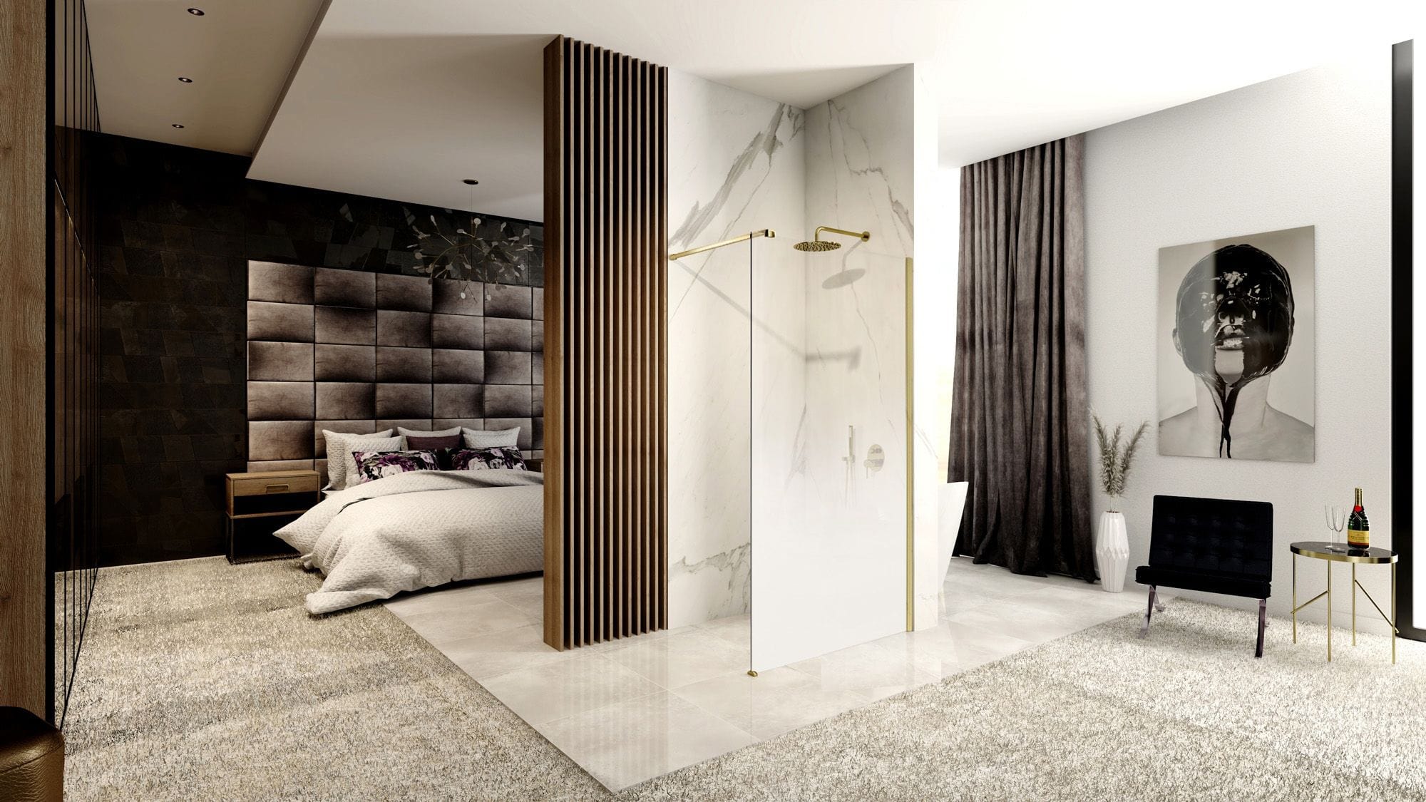 Paravan de dus Rea Aero Ombre, auriu periat, 100 cm