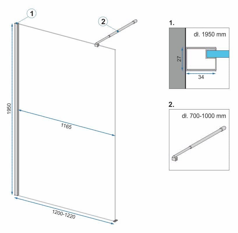 Paravan de dus Rea Aero Ombre, negru, 120 cm