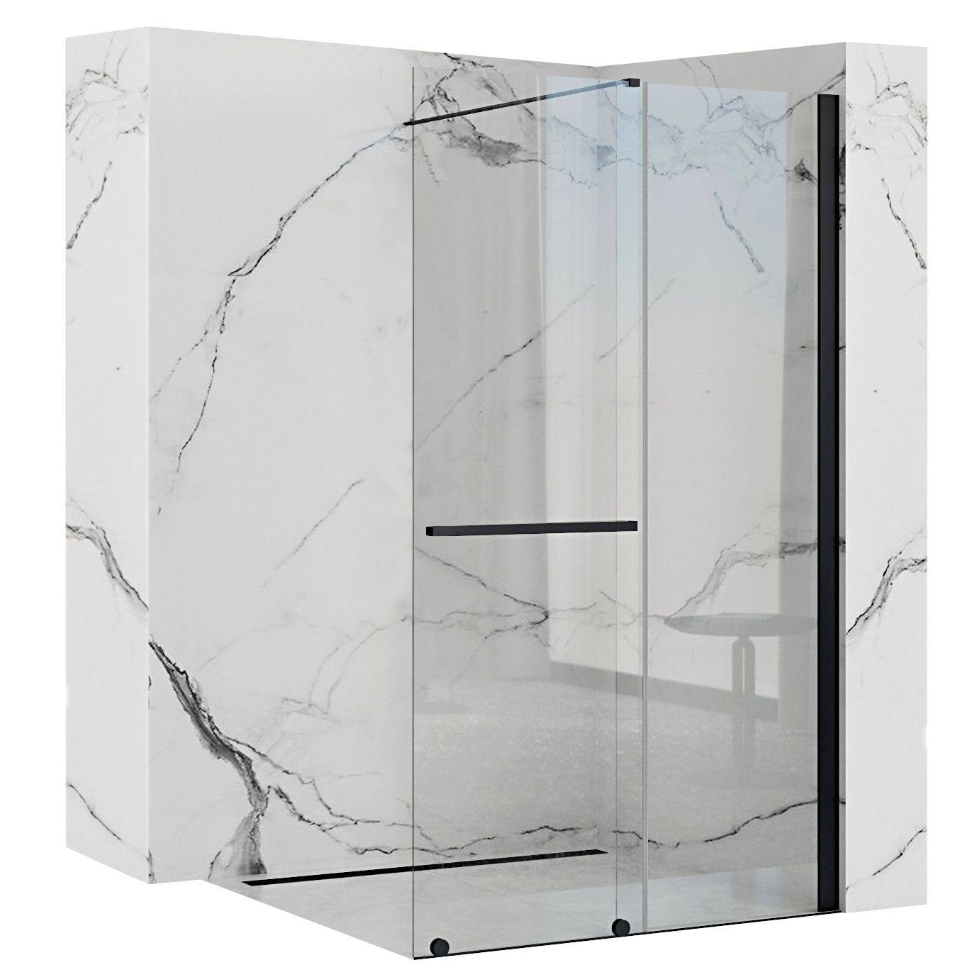 Paravan de dus Rea Cortis, tip walk-in, culisant cu suport de prosoape, negru, 120 cm