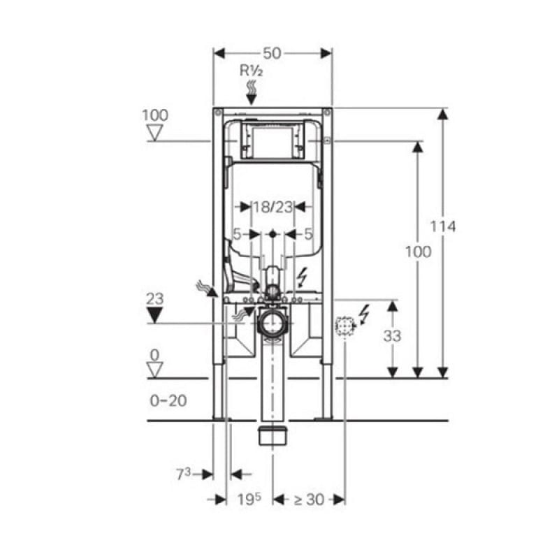 Rama Geberit Sigma 8 cm, Duofix, pentru WC suspendat, 114 cm, cu rezervor incastrat