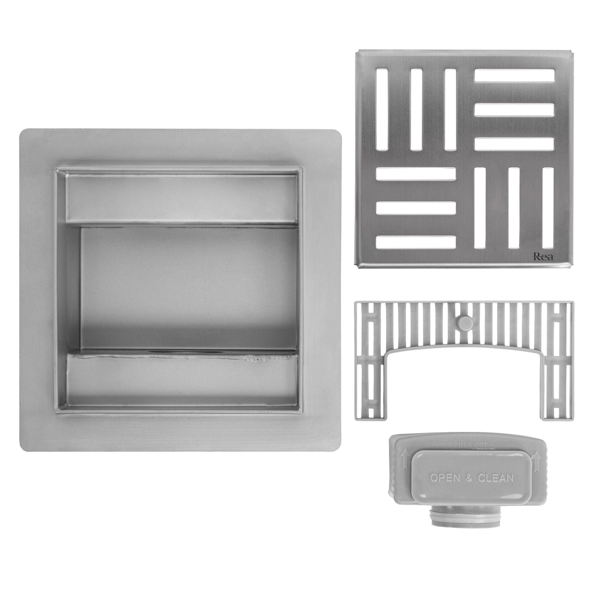 Rigolă de duș pătrată Rea Cross, nichel, 12x12 cm